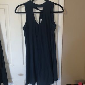 High Neck Tie Navy Dress